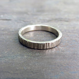 14k White Gold Wood Grain Wedding Band: 3mm Tree Bark Ring