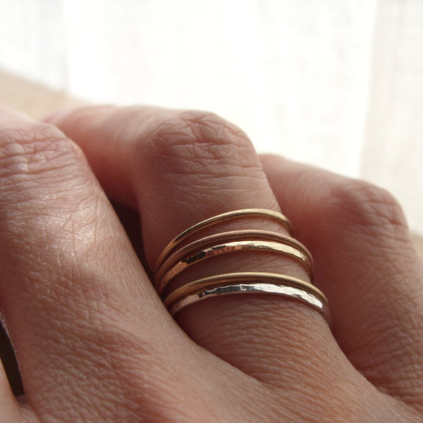 Dot Mixed Texture Set of 3 Stacking Rings, Gold Fill, Rose Gold