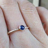 Sapphire Ring in Matte, Hammered 14k Gold