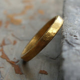 Pure Gold - Primitive 24k Wedding Ring - Artisan Hammered Flat Solid Gold Band