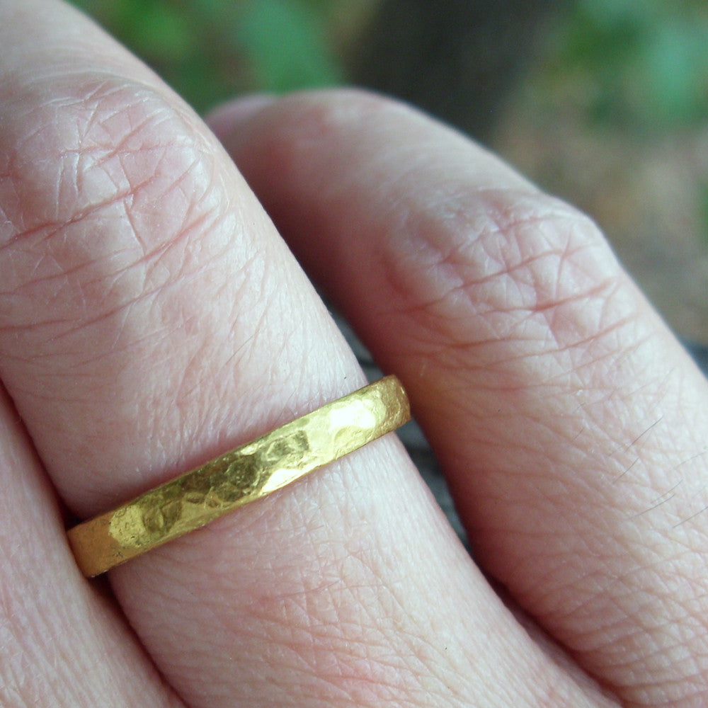 Pure Gold - Primitive 24k Wedding Ring - Artisan Hammered Flat Solid G –  brightsmith