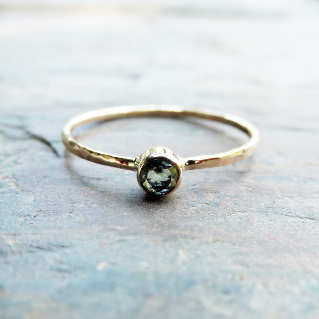 Tiny Natural Peridot Ring in Solid Yellow or White Gold: August Birthstone Mother's Ring