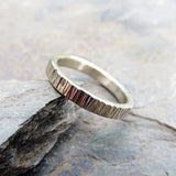14k White Gold Wood Grain Wedding Band: 3mm Tree Bark Ring