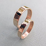 Hammered Gold Wedding Band Set in Yellow or Rose Gold: Matching Wide, Flat 6mm and 4mm Rings
