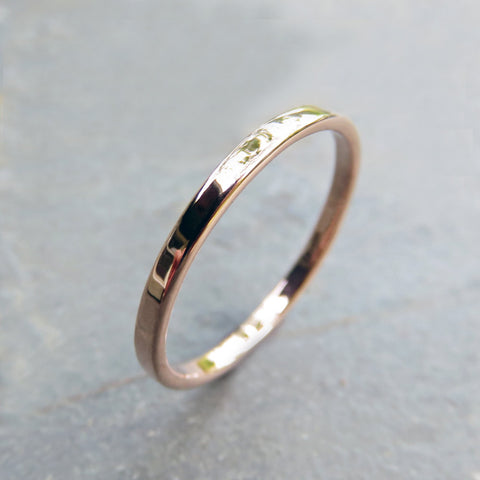 Thin Rose Gold Wedding Band - 2mm Wedding Ring in Recycled Solid 14k Gold - Polished or Matte Rose Gold Wedding Band or Flat Stacking Ring