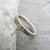 14k White Gold Wood Grain Wedding Band: 3mm Tree Bark Ring