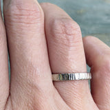 14k White Gold Wood Grain Wedding Band: 3mm Tree Bark Ring