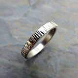 14k White Gold Wood Grain Wedding Band: 3mm Tree Bark Ring