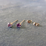 Tiny 14k Gold Alexandrite Earrings, 3mm Full Color Change Lab Grown Alexandrite Studs, Solid 14k June Birthstone Earrings, Faceted Round