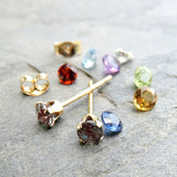 Tiny 14k Gold Birthstone Earrings - Choose Your Stone: Solid 14k Gold 3mm Faceted Gemstone Studs, Sapphire, Ruby, Emerald, Aquamarine, &c.