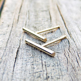 Tiny Matte Gold Bar Earrings in Yellow or Rose Gold