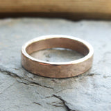 Hammered Gold Wedding Band: 5mm Rustic Gold Ring in Solid 14k Yellow or Rose Gold