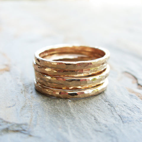 Five Golden Rings - GF Edition - Set of Hammered Gold Fill Stacking Rings