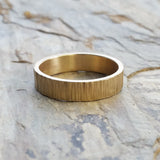Wide and Flat Tree Bark Wedding Band in 14k Gold, 5mm Band