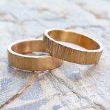 Wide and Flat Tree Bark Wedding Band in 14k Gold, 5mm Band
