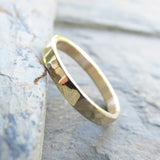 Hammered Matching Wedding Band Set in Solid 14k Yellow or Rose Gold: Flat Bands in 2mm and 3mm in Polished or Matte Finish