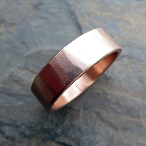 Hammered Gold Wedding Ring: 6mm Wide Band in Solid 14k Yellow or Rose Gold