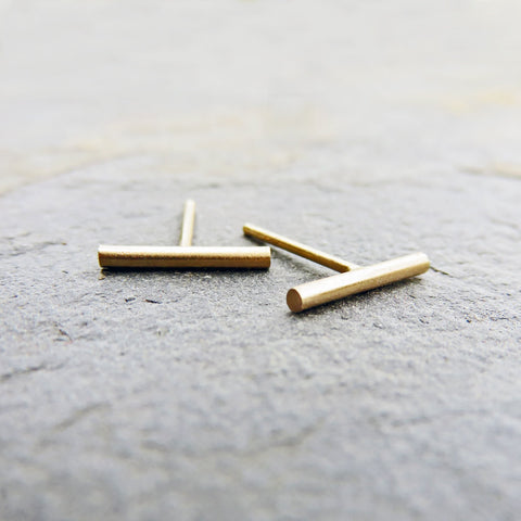 Tiny Matte Gold Bar Earrings in Yellow or Rose Gold