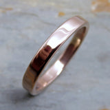 Rose Gold Wedding Band - 3mm Flat Wedding Ring in Solid 14k Gold - Polished or Matte Gold Wedding Ring