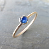 Sapphire Ring in Matte, Hammered 14k Gold