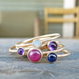Sapphire Ring in Matte, Hammered 14k Gold
