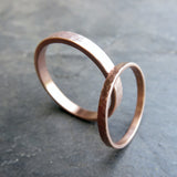 Waterfall Hammered Gold Rings - Matching Wedding Band Set in Solid 14k Yellow or Rose Gold - Matte or Polished Textured Finish