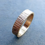 Wide and Flat Tree Bark Wedding Band in 14k Gold, 5mm Band